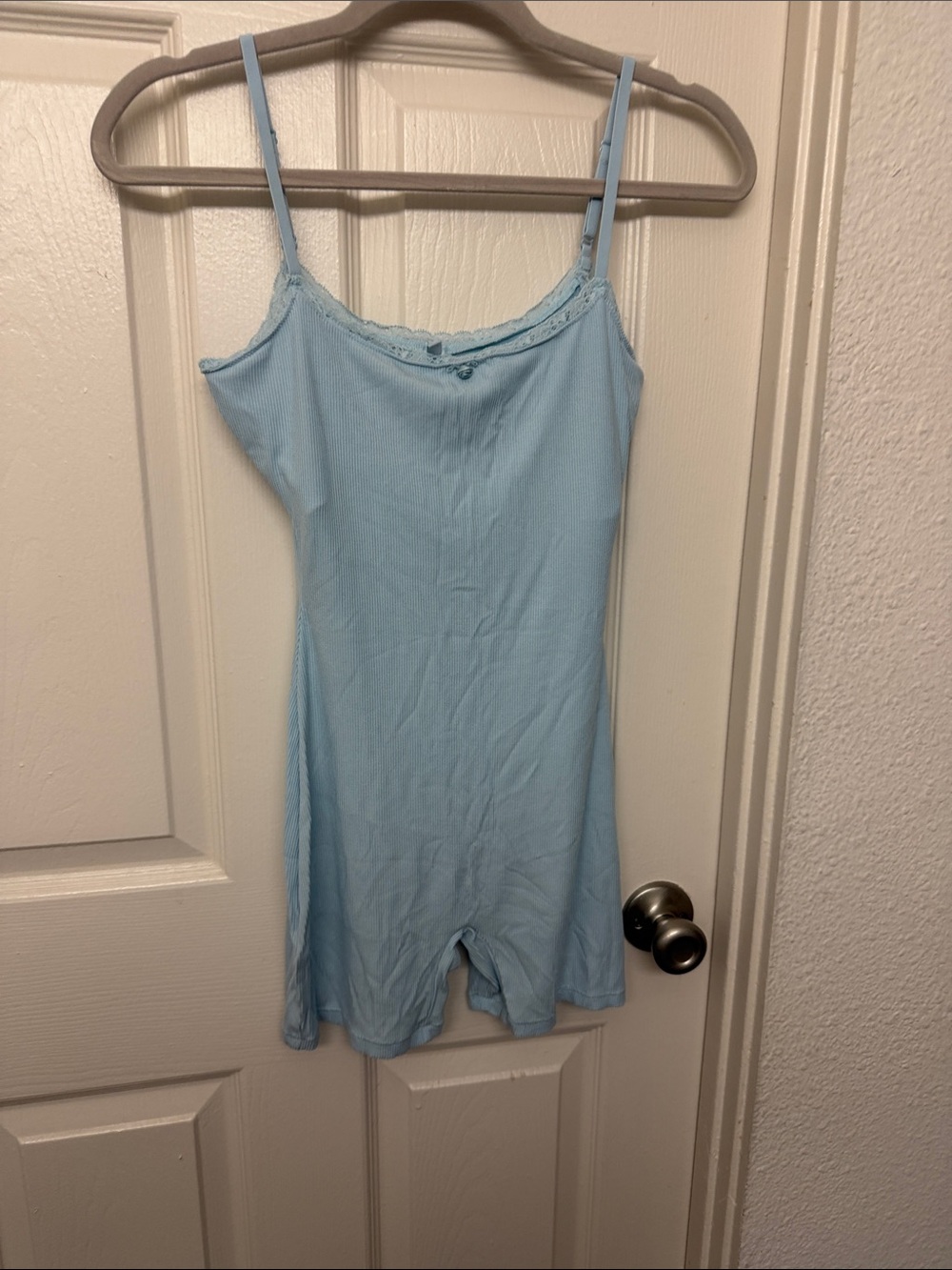 Skims Light Blue Ribbed Slip Romper